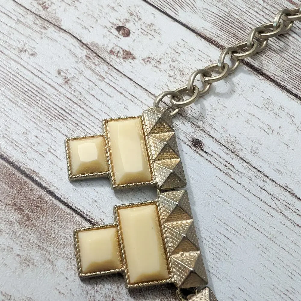 Vintage Statement Necklace Pale Yellow & Gold Tone Chunky